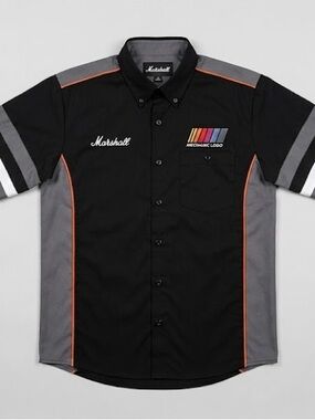 Marshall Black and Gray Short-Sleeve Button-Down Mechanic Shirt with Orange Trim